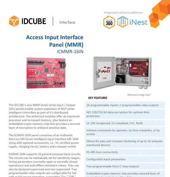 Access Input Interface
Panel (MMR)
ICMMR-16IN