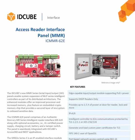 Access Reader Interface
Panel (MMR)
ICMMR-62E