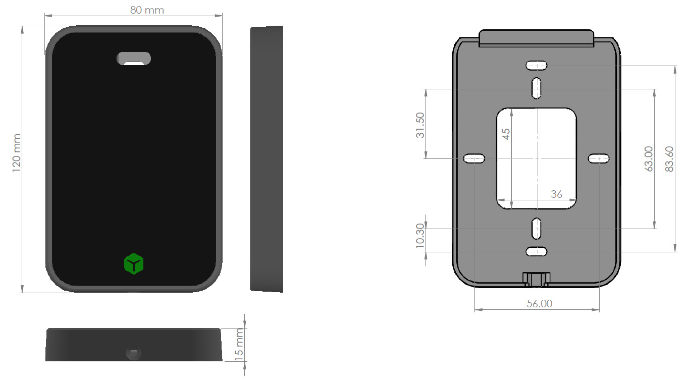 Gang box Reader Dimensions