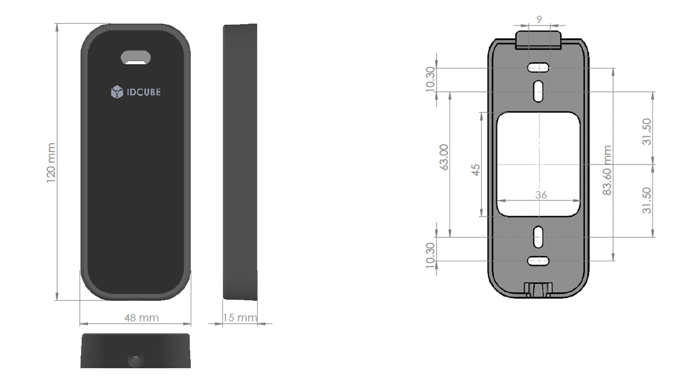 Mullion mount Reader Dimensions